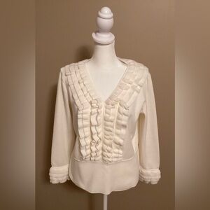 Nina Leonard Elegant Cream Ruffled Sweater Size Medium